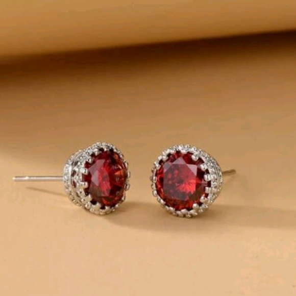 Red Rhinestone Silver Earrings - Picture 3 of 3